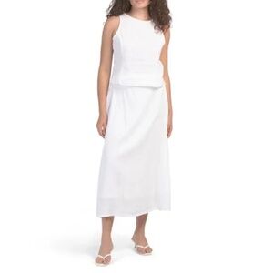 RACHEL ZOE Brilliant White Linen Solid Smocked Back Tank Top And Skirt Set